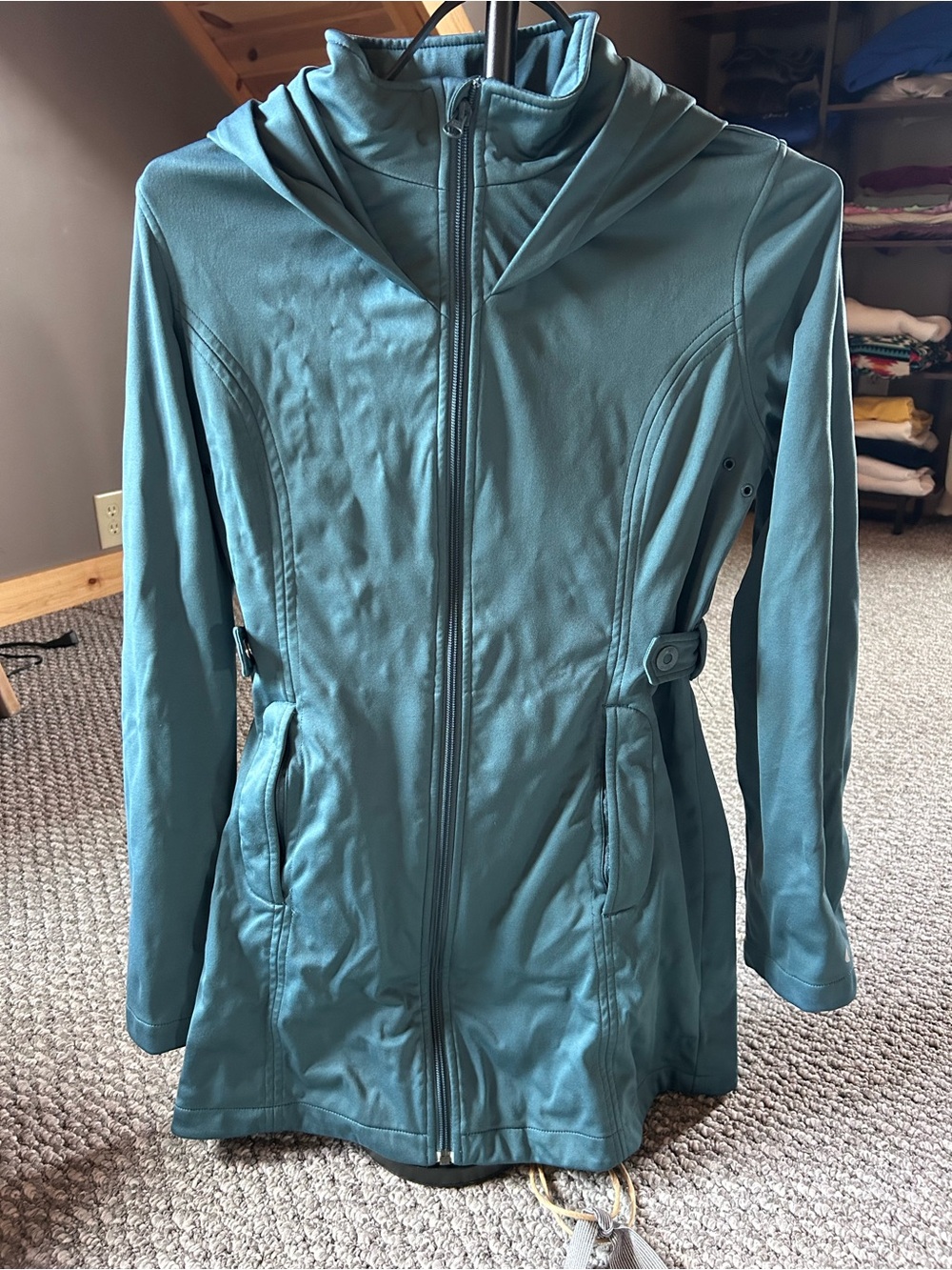 Y2K Oakley Teal Hooded Trench Coat